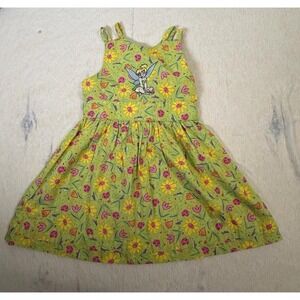 Disney Store Tinker Bell Floral Dress Girls Size 4/5 Green Sleeveless Cotton VTG